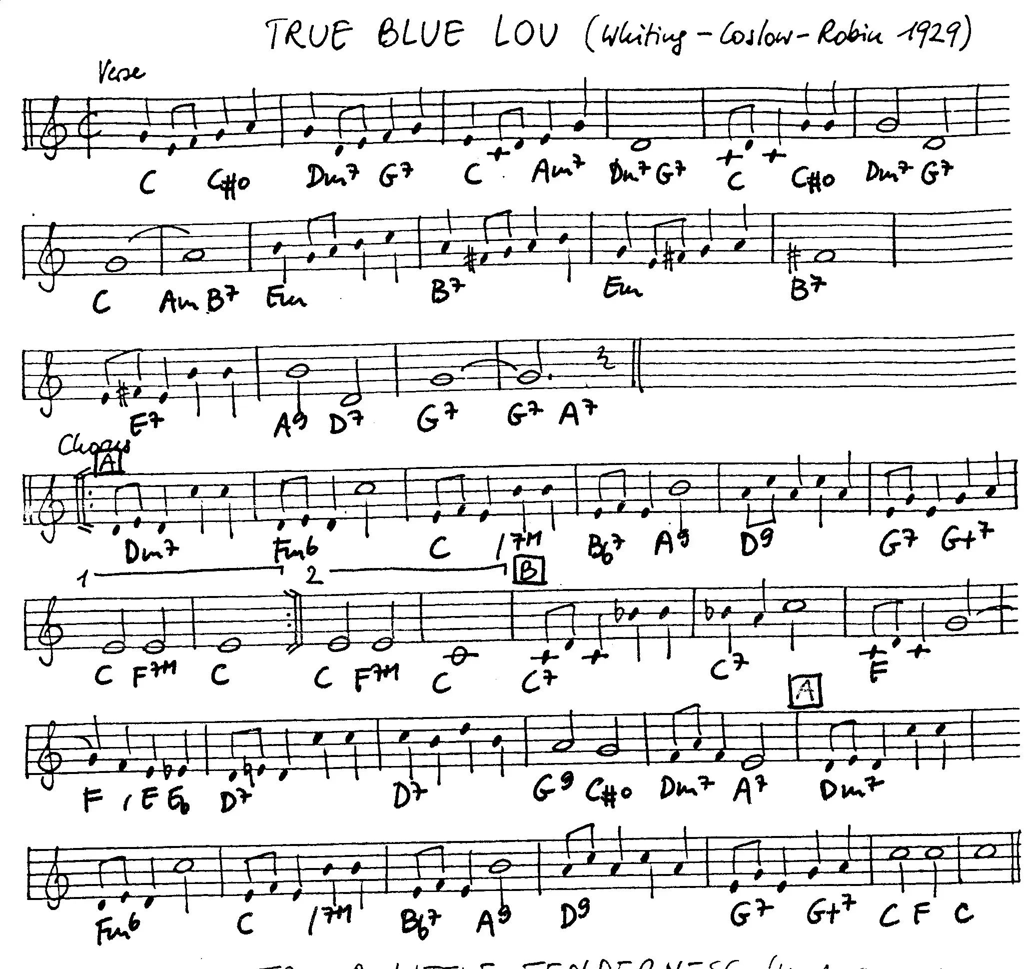 true blue lou free jazz leadsheet - Courtesy of the Jungle Jazz Band